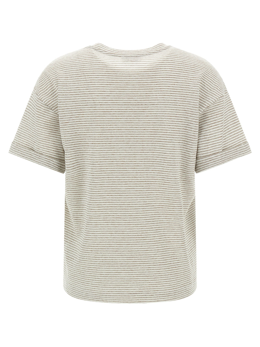 Peserico Lamé Stripes T Shirt For Women Breathable Linen Cotton With Subtle Shine