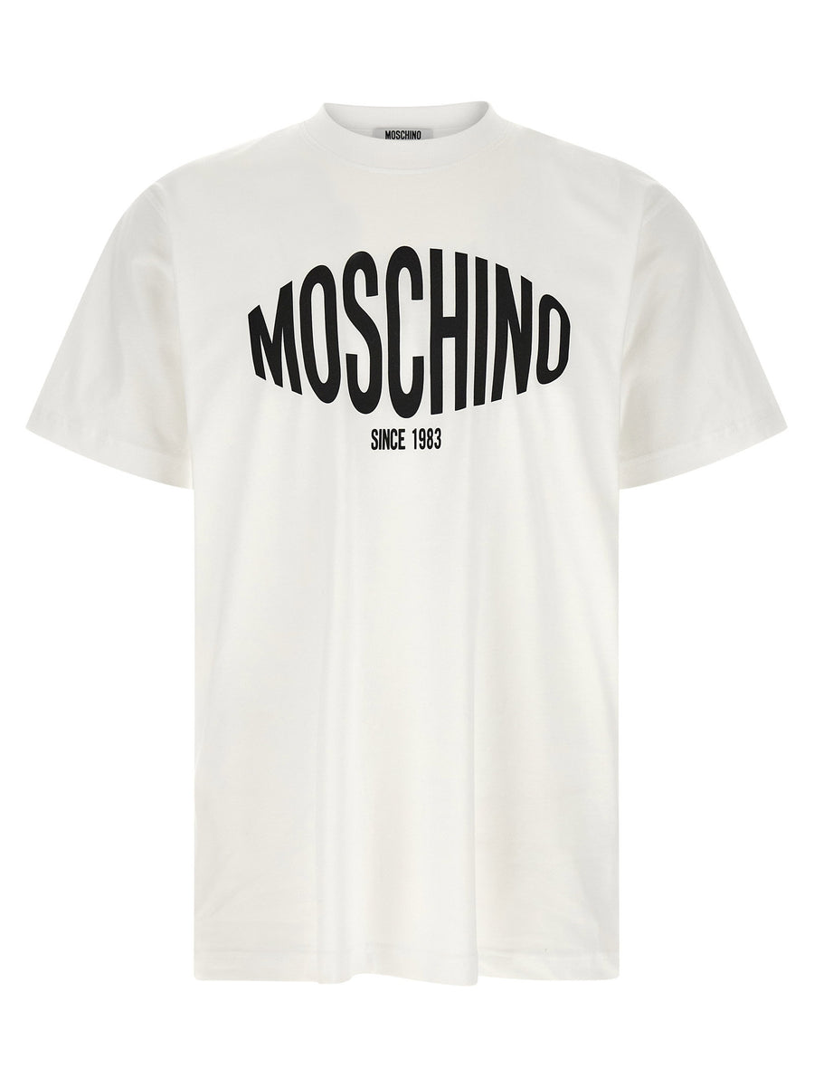 Moschino Logo Cotton T Shirt For Men White Black Crew Neck Short Sleeves