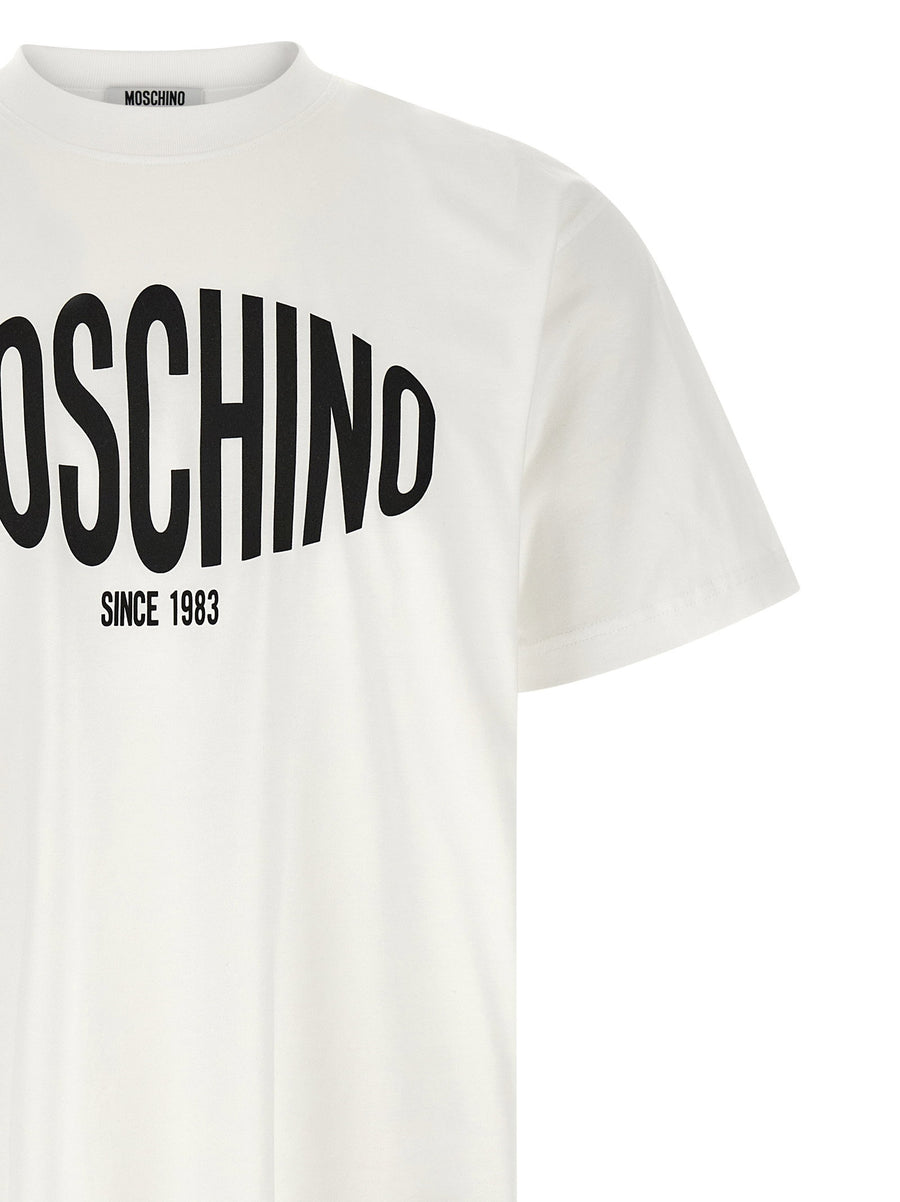 Moschino Logo Cotton T Shirt For Men White Black Crew Neck Short Sleeves