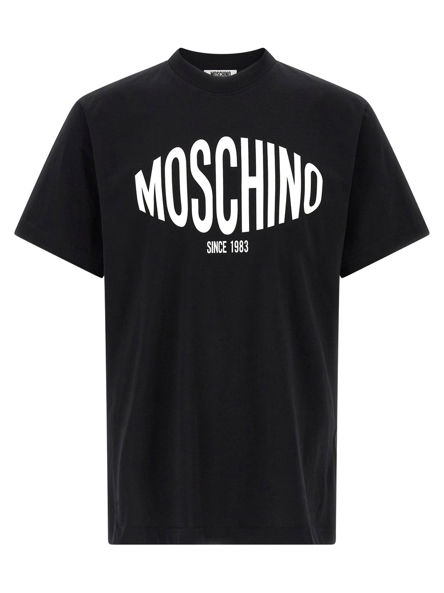 Moschino Logo T Shirt For Men Premium 100 Percent Cotton Front Logo Print White Black Detail