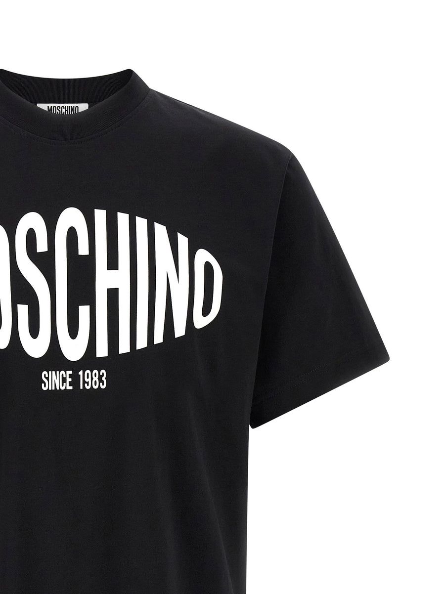Moschino Logo T Shirt For Men Premium 100 Percent Cotton Front Logo Print White Black Detail