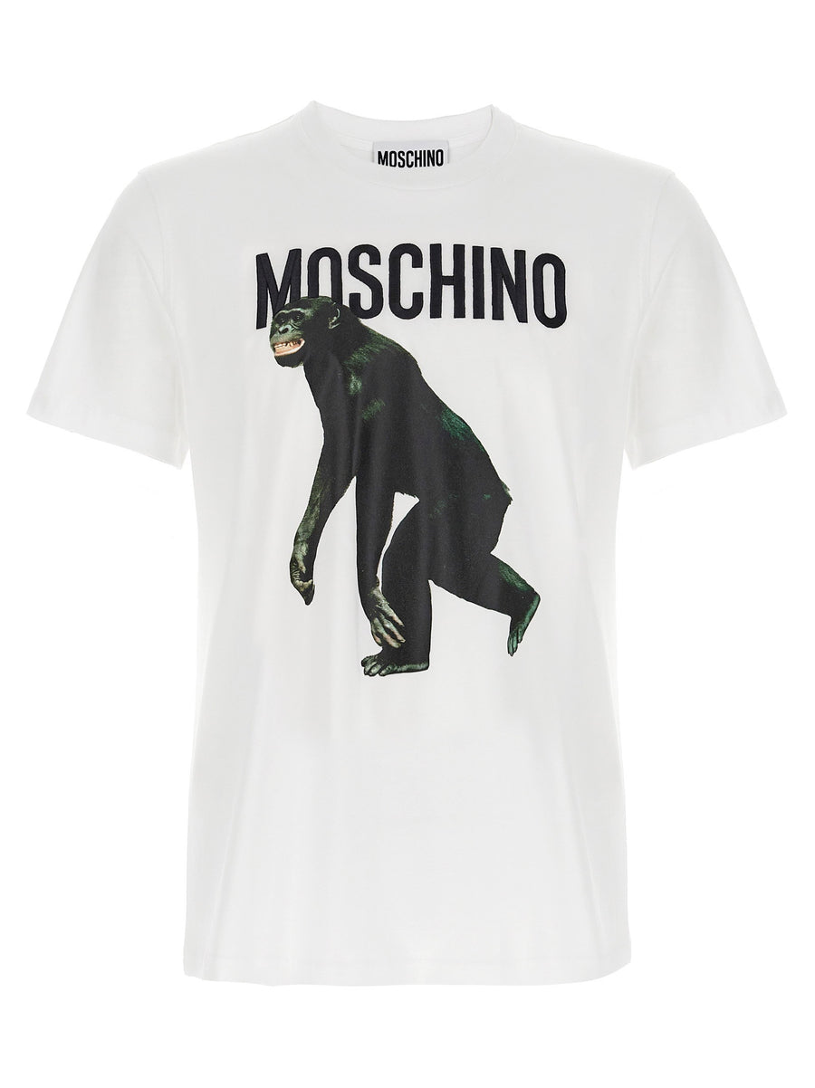 Moschino Logo Embroidery Organic Cotton T Shirt Men White