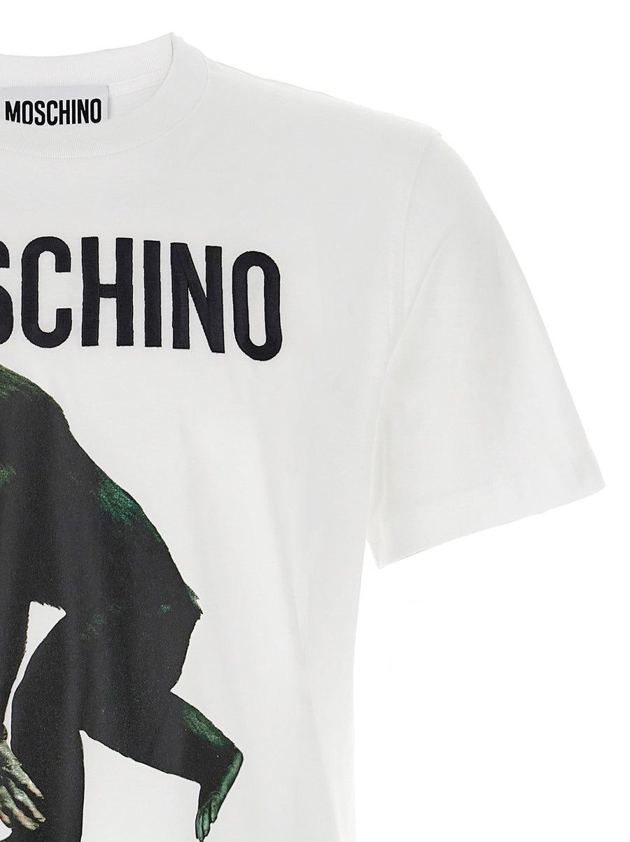 Moschino Logo Embroidery Organic Cotton T Shirt Men White