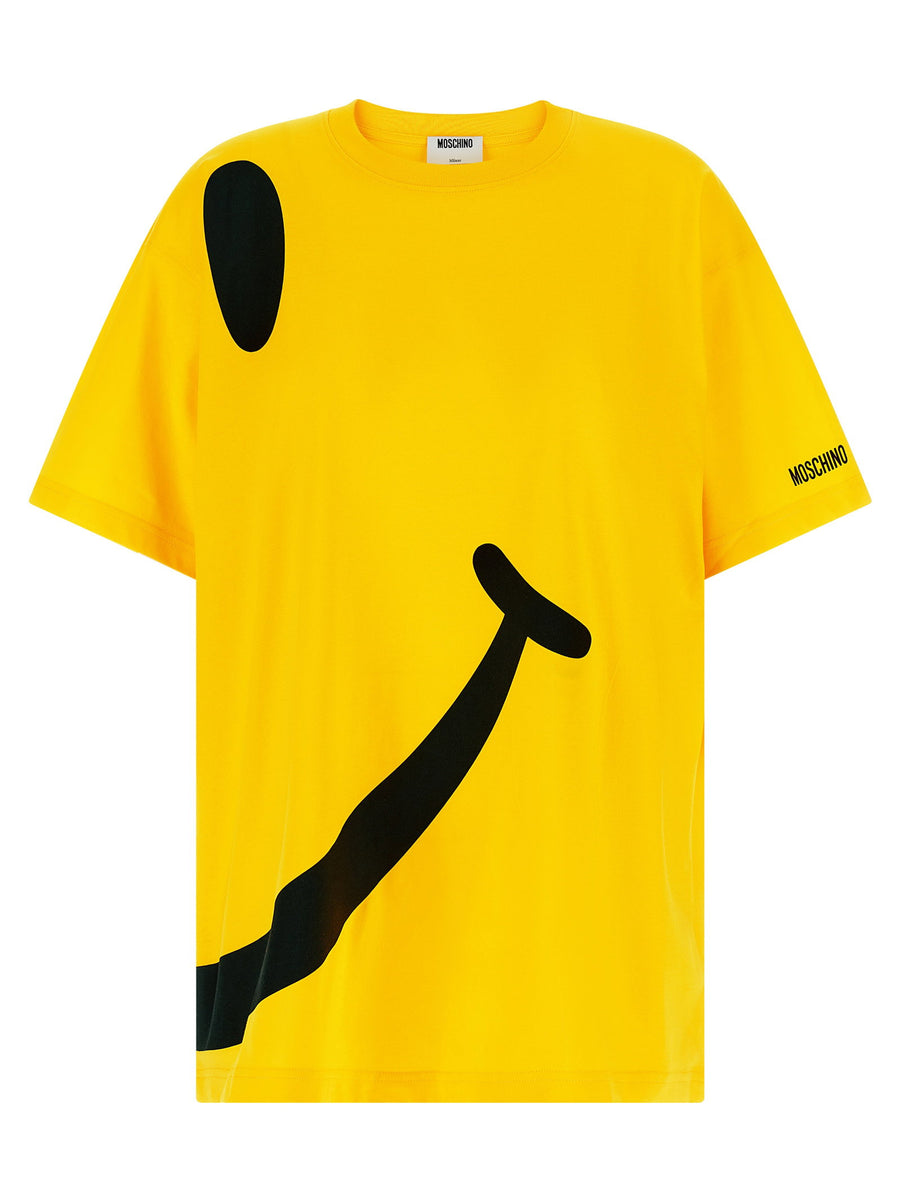 Moschino Smiley T Shirt Organic Cotton Crew Neck Unisex Streetwear Essential Luxury