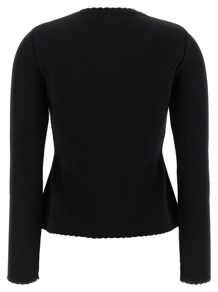 Moschino Chain Cardigan For Women Luxurious Virgin Wool Black With Distinctive Chain Detail For Refined Layering