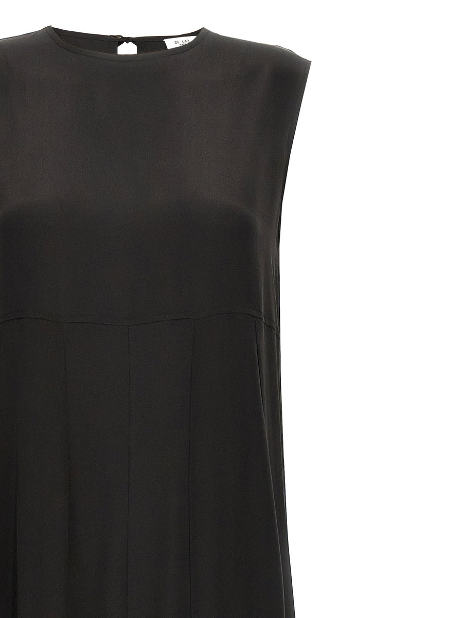 Di.la3 Pari' Silk Dress For Women Black Crepe De Chine Back Tie Cut Out Day To Night Luxe