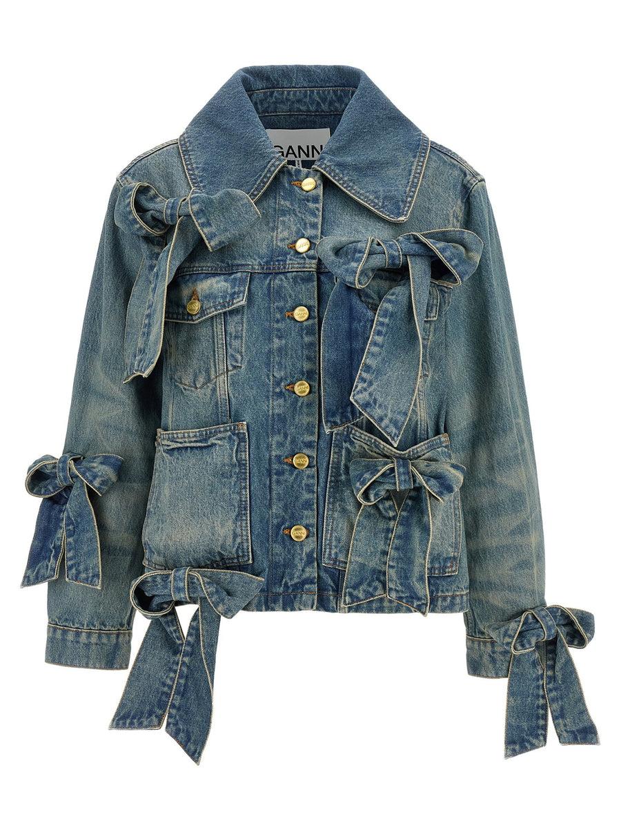 Ganni Light Rigid Denim Jacket For Women Organic Cotton Stonewashed With Structured Fit And Front Pockets