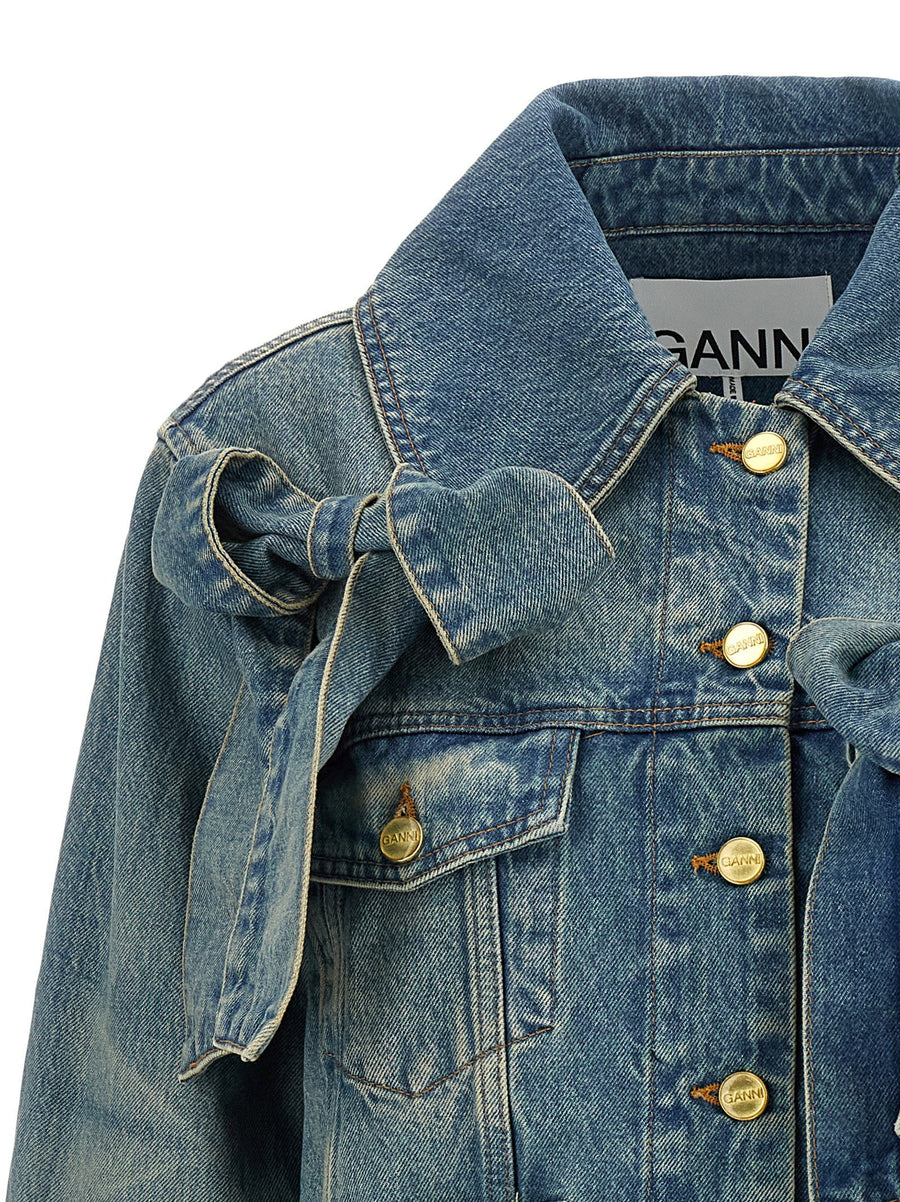 Ganni Light Rigid Denim Jacket For Women Organic Cotton Stonewashed With Structured Fit And Front Pockets
