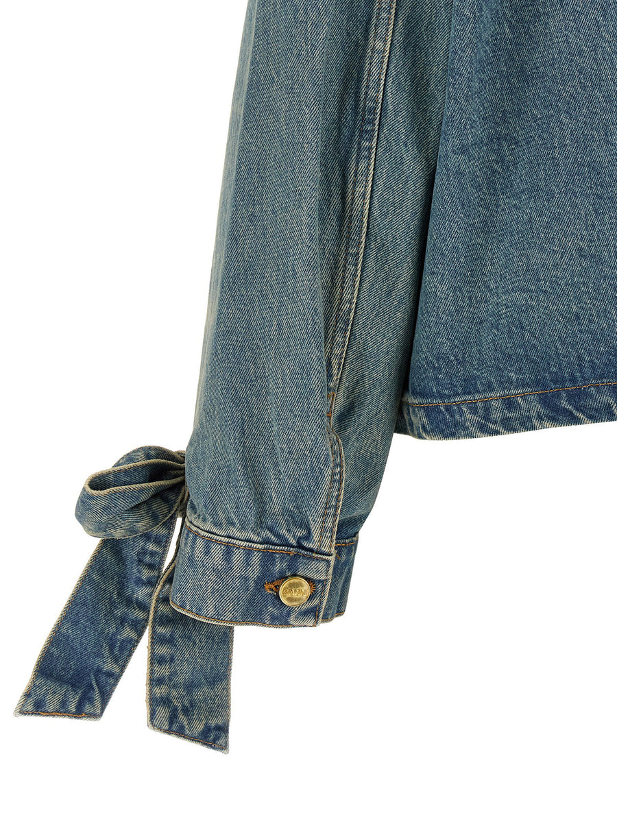 Ganni Light Rigid Denim Jacket For Women Organic Cotton Stonewashed With Structured Fit And Front Pockets