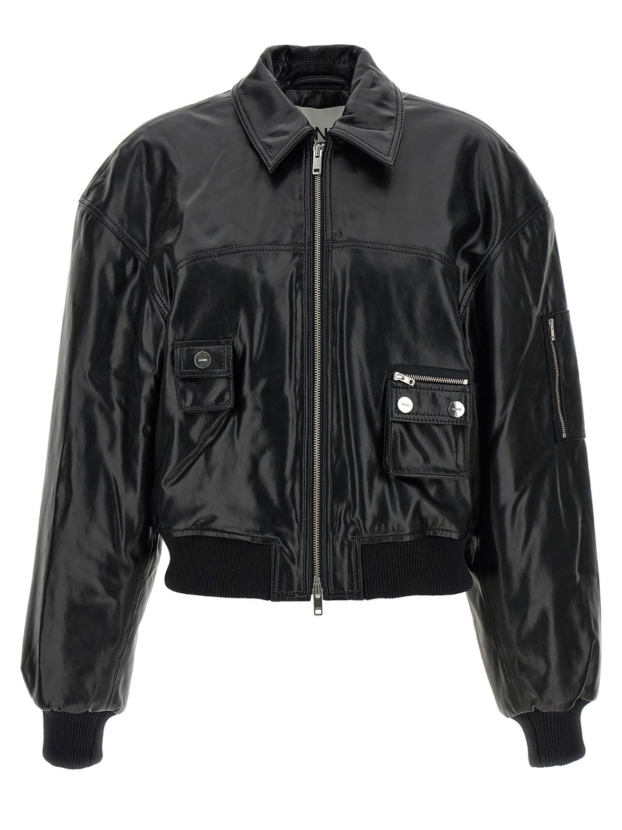 Ganni 7093 Future Bomber Jacket Black Leather Effect