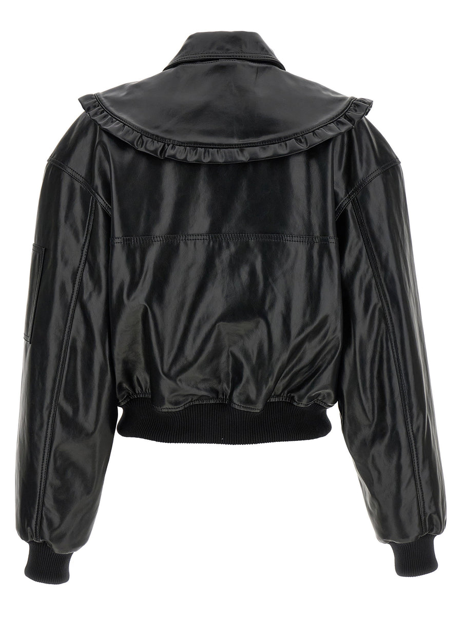 Ganni 7093 Future Bomber Jacket Black Leather Effect