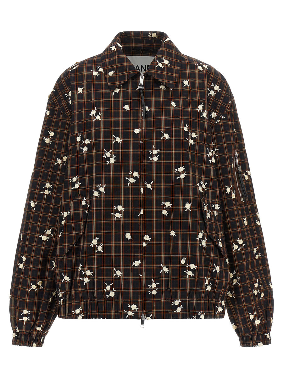 Ganni Check Flower Bomber Jacket