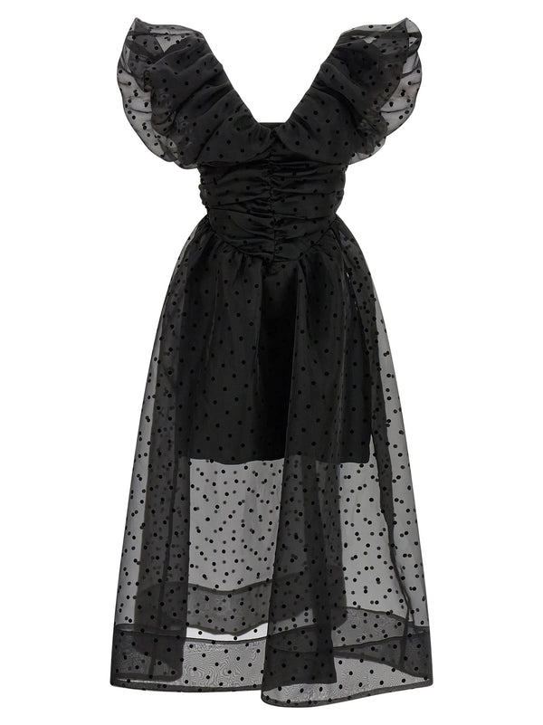 Ganni Black Organza Ruched Dress