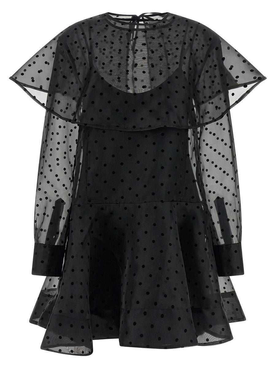 Ganni Organza Circle Collar Dress For Women Eco Luxury Black Semi Transparent Polka Dot Texture Minidress