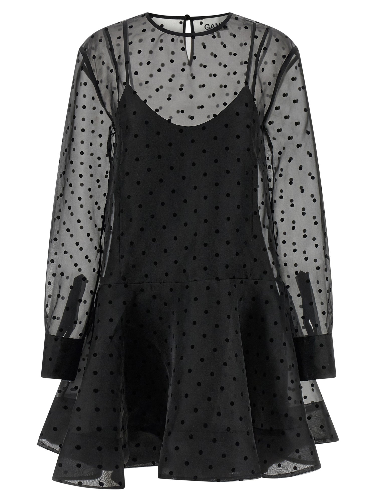 Ganni Black Organza Circle Collar Dress