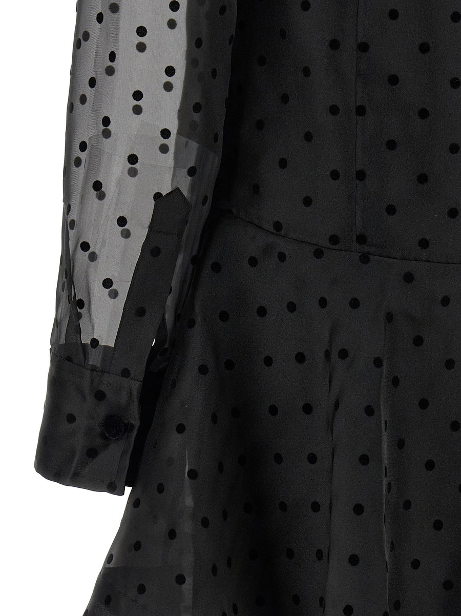 Ganni Organza Circle Collar Dress For Women Eco Luxury Black Semi Transparent Polka Dot Texture Minidress