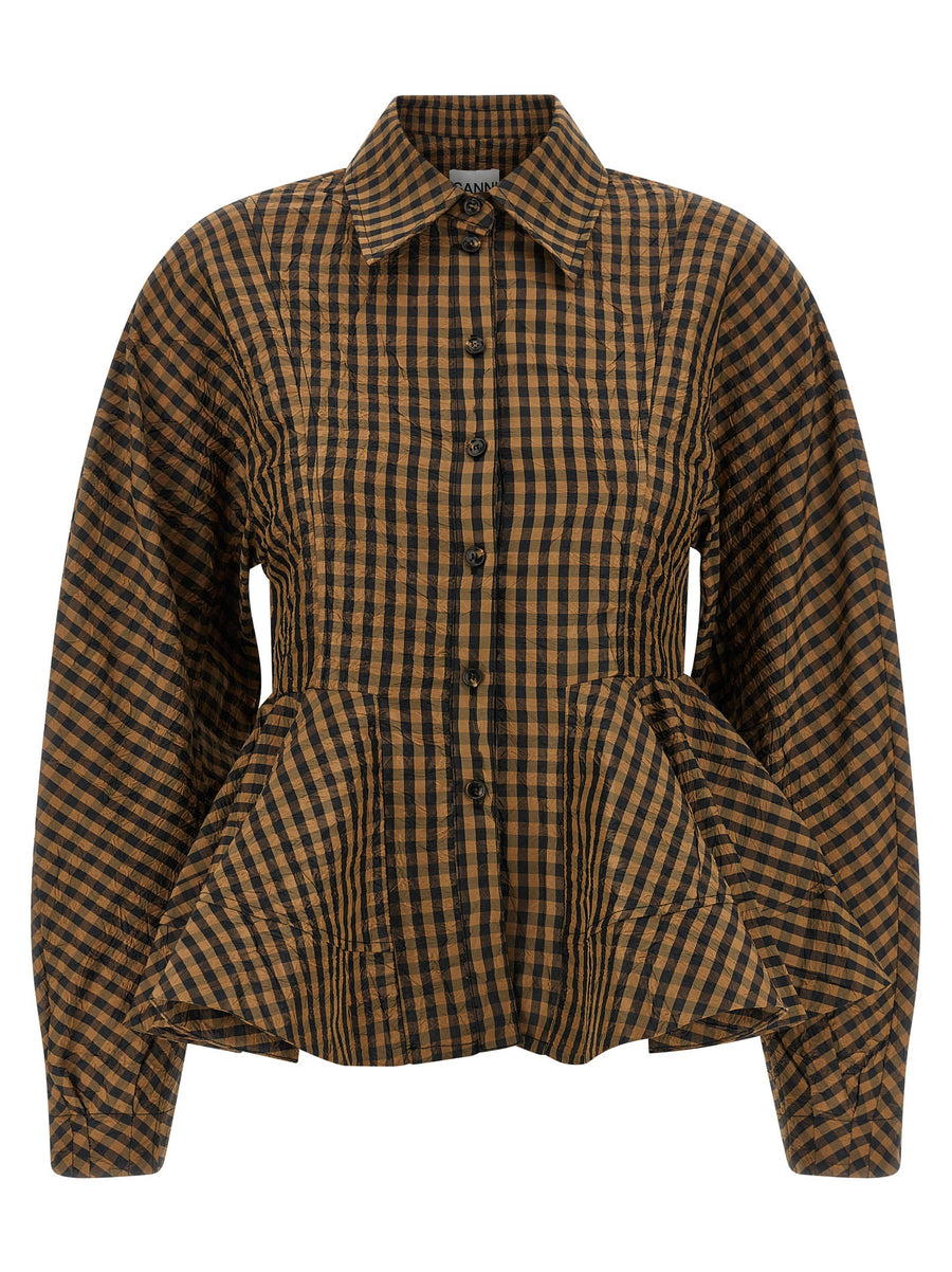 Ganni Crinckled Taffetà Blouse Brown 100 Percent Recycled Polyester