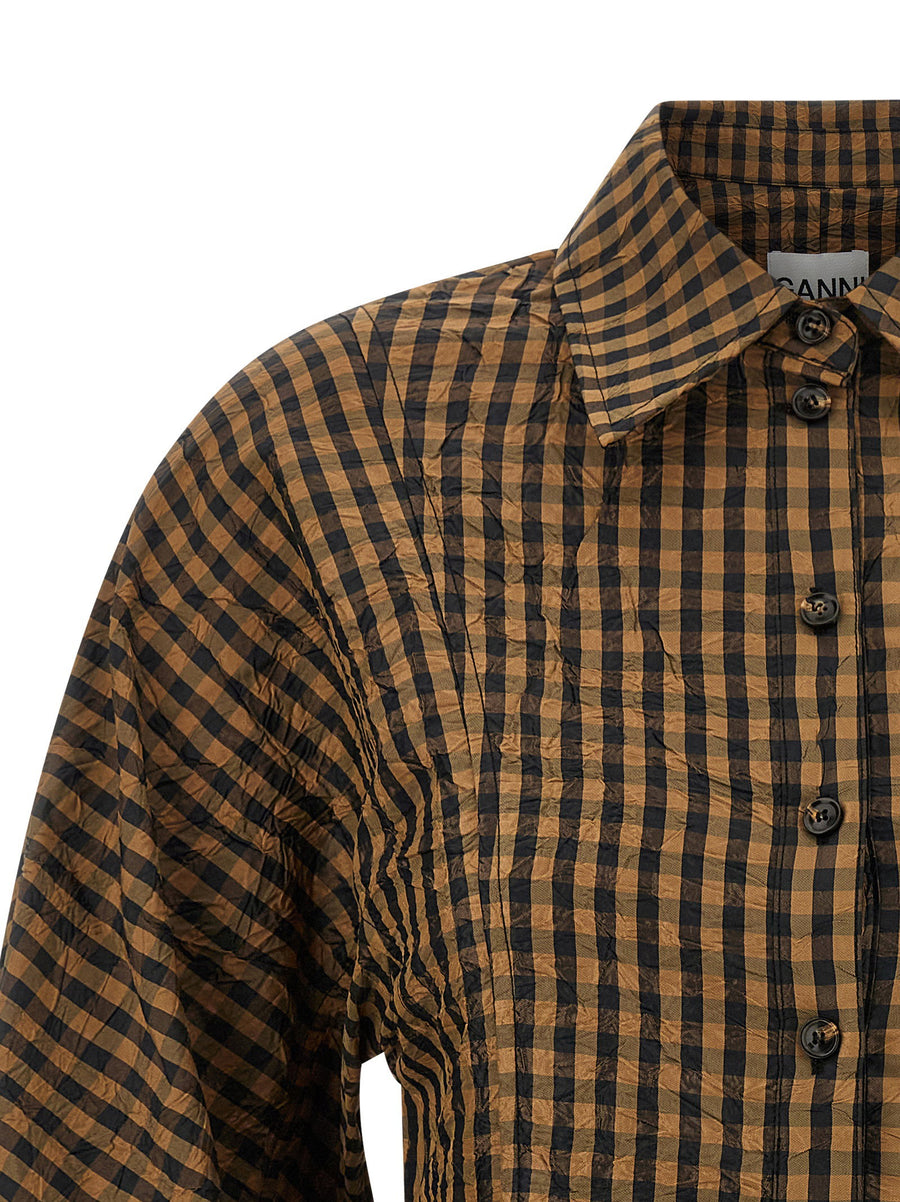 Ganni Crinckled Taffetà Blouse Brown 100 Percent Recycled Polyester
