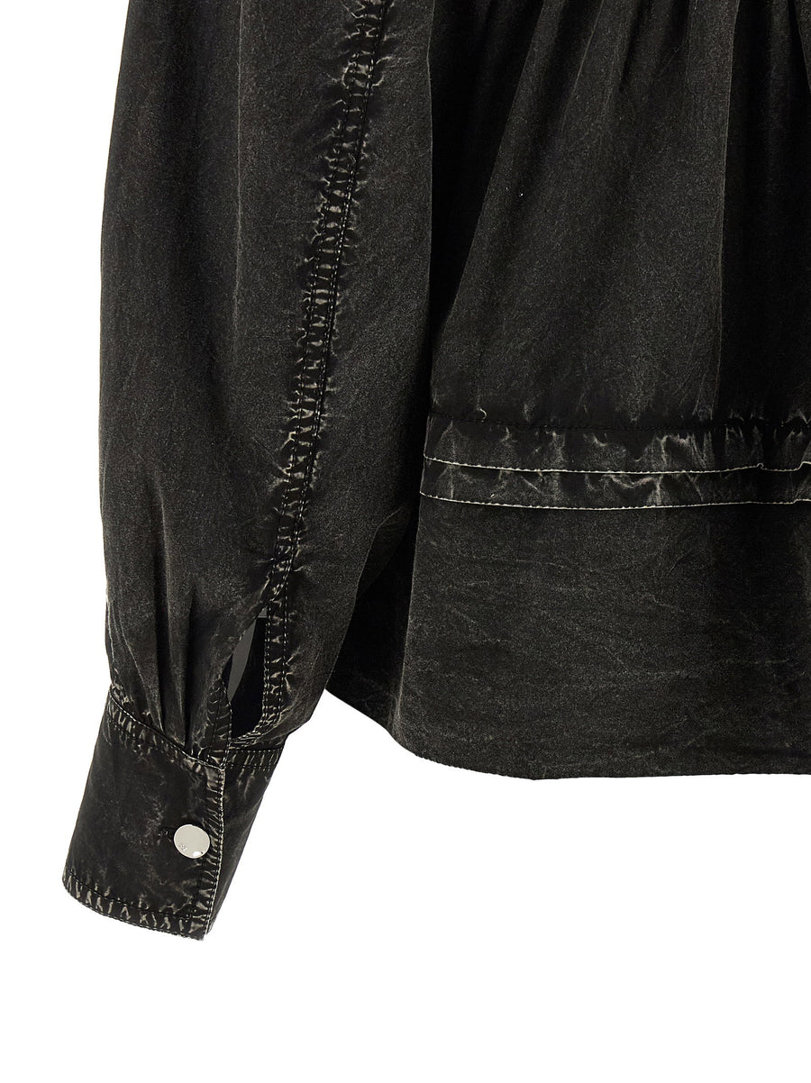 Ganni Black Washed Frill Blouse
