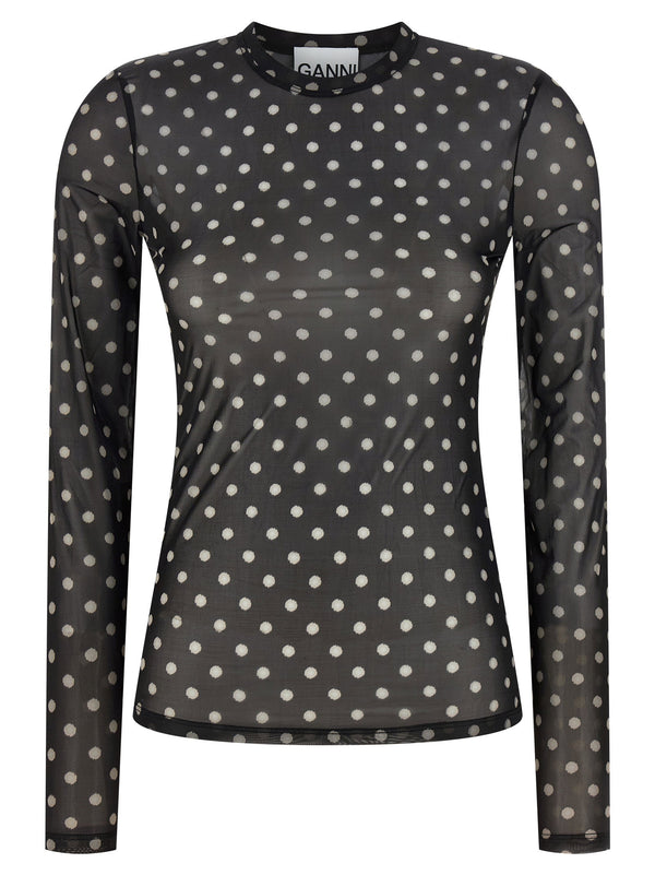 Ganni Printed Sheer Sweater For Women Lightweight Polka Dot Knit Layering Top Versatile Spring Essential