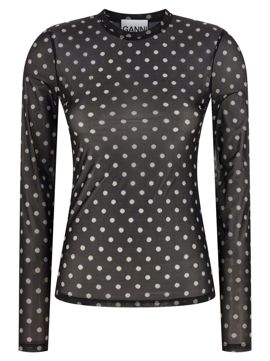 Ganni Printed Sheer Sweater For Women Lightweight Polka Dot Knit Layering Top Versatile Spring Essential