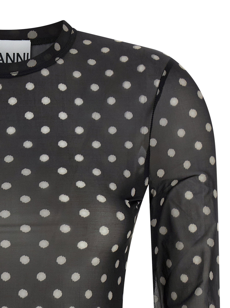 Ganni Printed Sheer Sweater For Women Lightweight Polka Dot Knit Layering Top Versatile Spring Essential