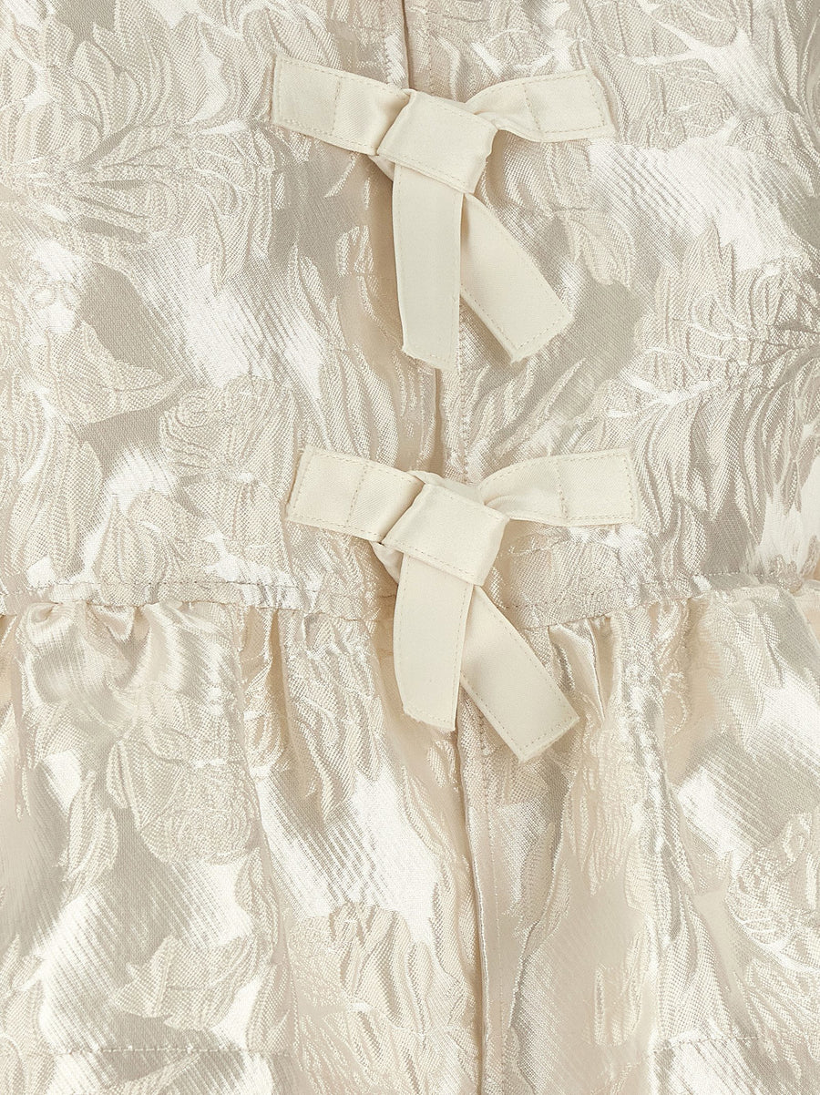 Ganni Satin Peplum Jacquard Blouse White Polyester Blend Crew Neck