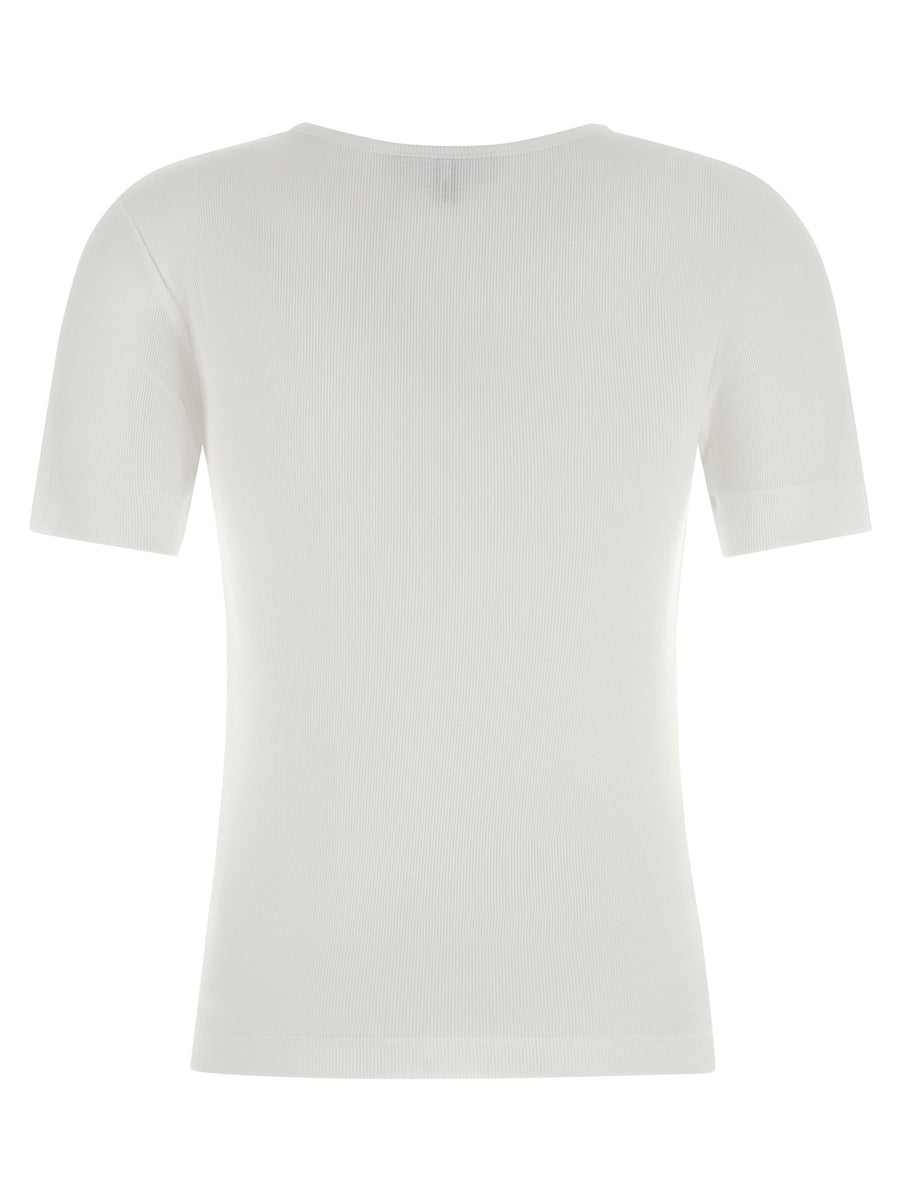 Ganni Logo Embroidery T Shirt For Women Organic Cotton Ribbed Tee With Tone On Tone Front Logo