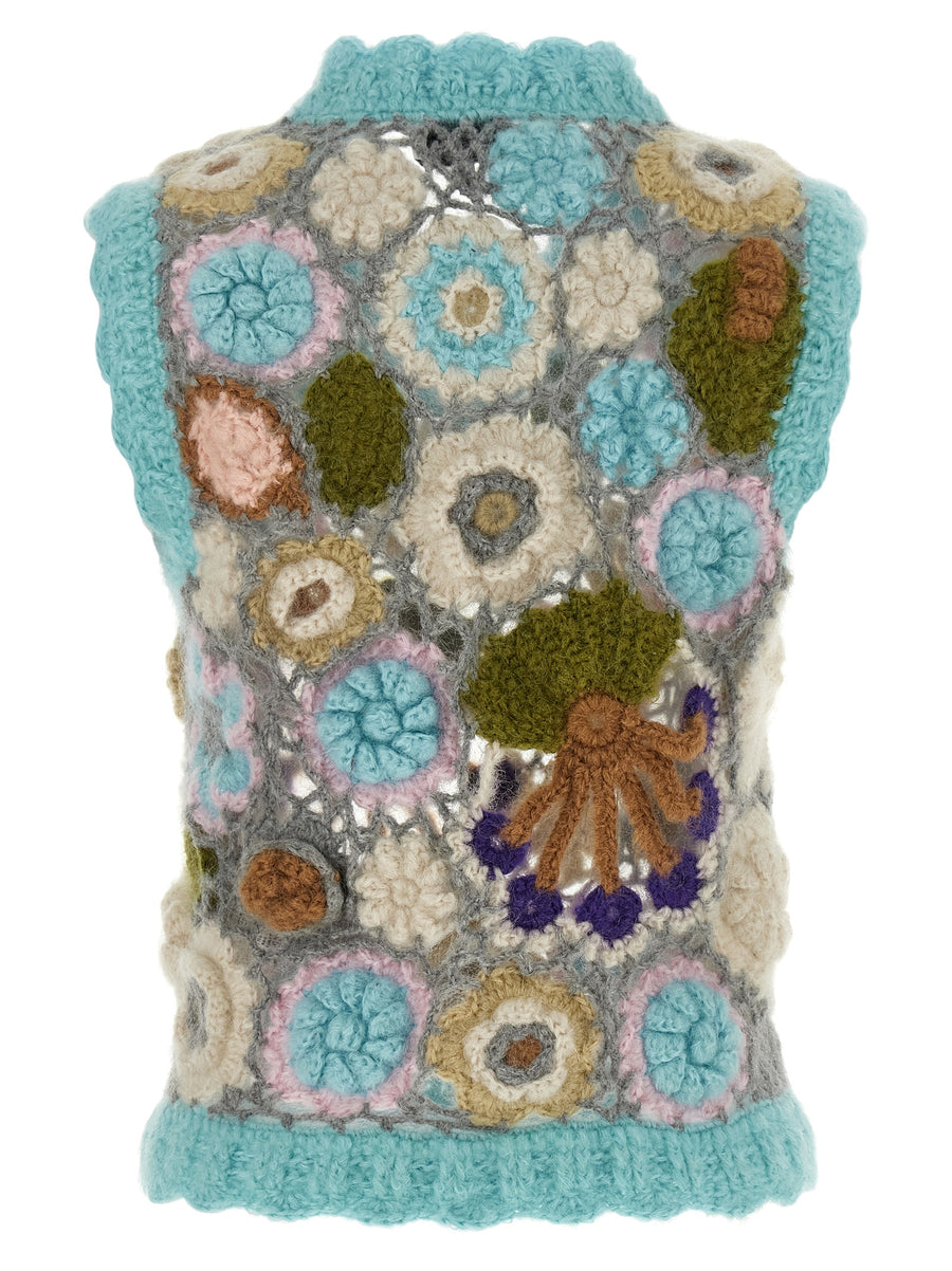 Ganni Dreamy Floral Mohair Wool Vest For Women Plush Crocheted Texture Lux Layering Piece