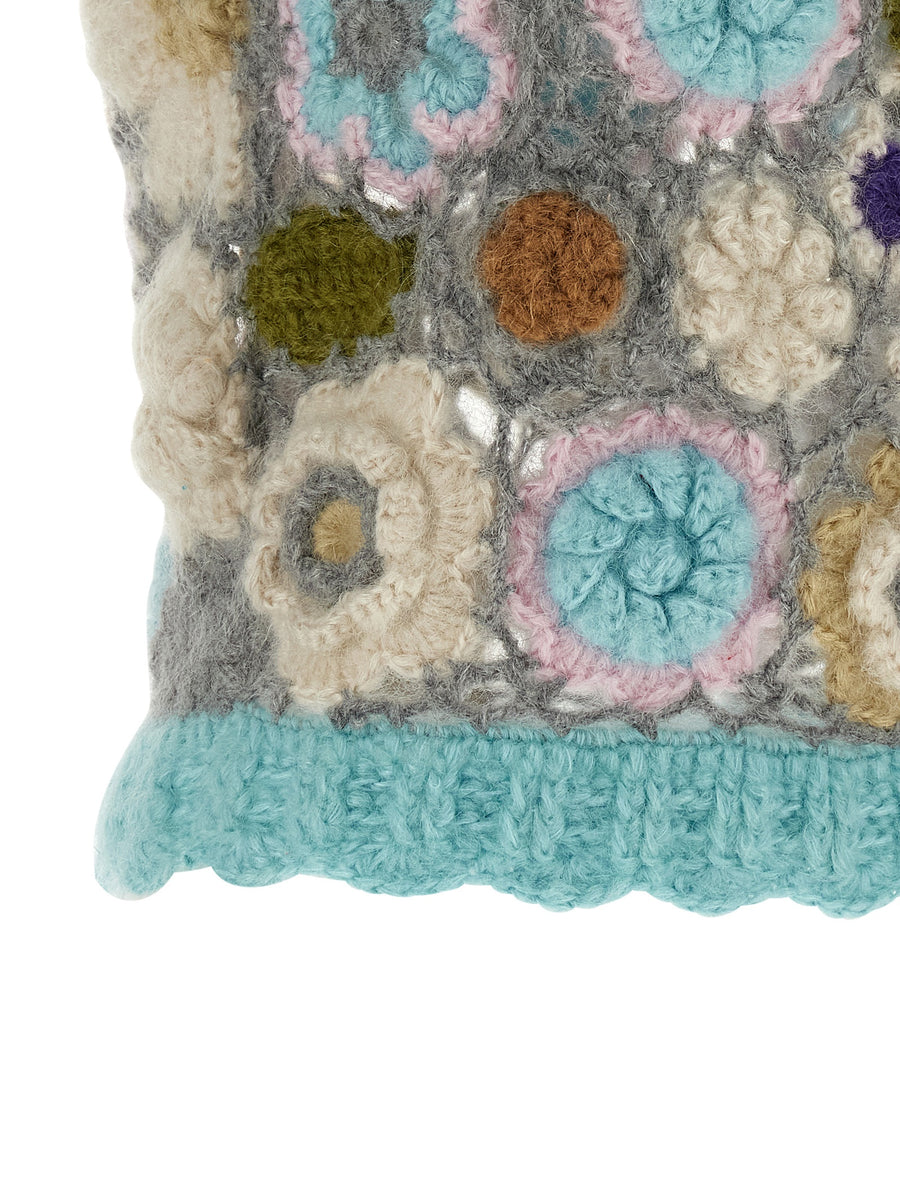 Ganni Dreamy Floral Mohair Wool Vest For Women Plush Crocheted Texture Lux Layering Piece
