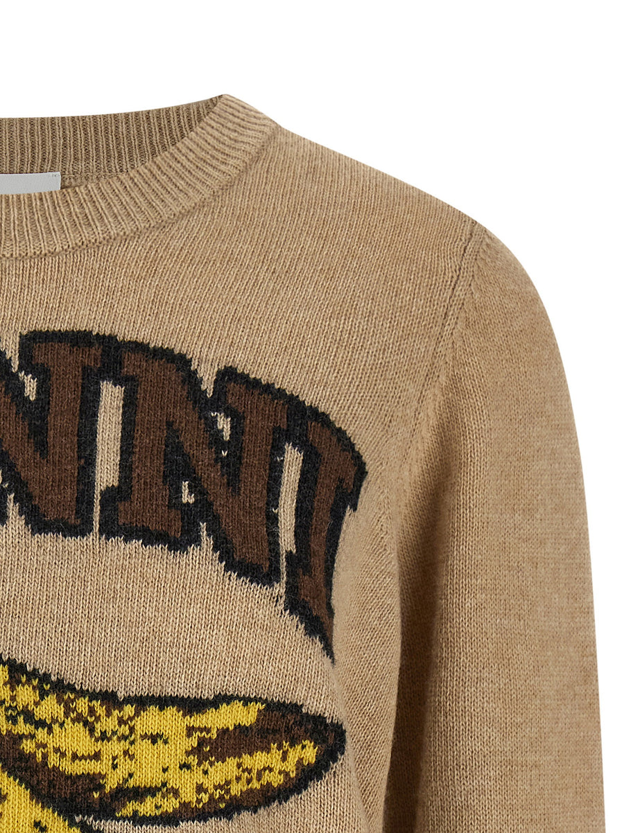 Ganni Banane Sweater For Women Beige WoolBlend Knit With Front Banane Graphic Motif