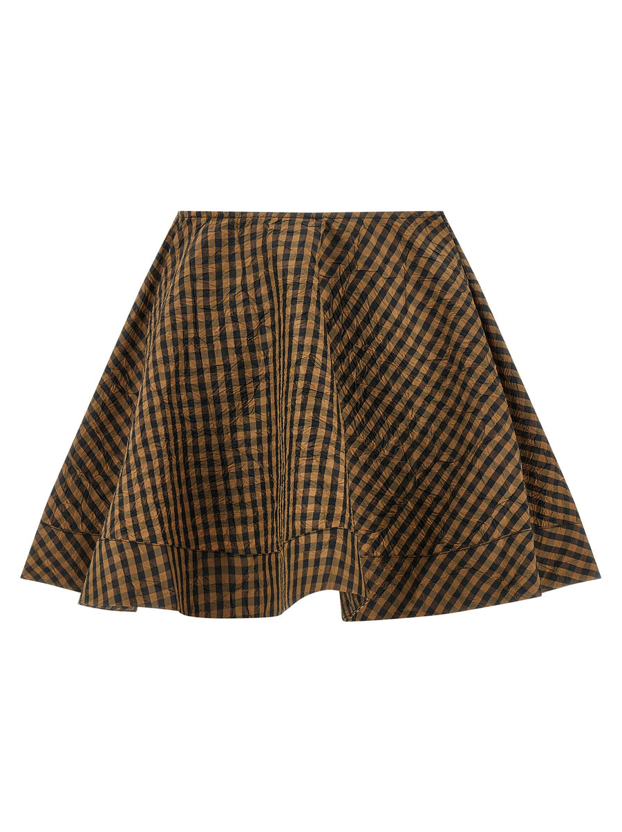 Ganni Crinckled Taffeta Check Print Skirt for Women Textured Mini with Side Zip and Recycled Polyester
