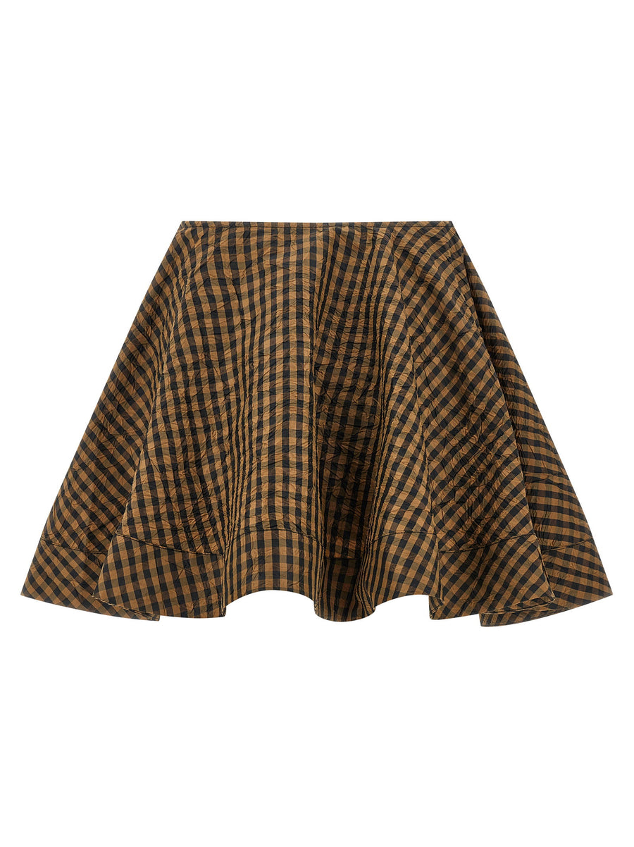 Ganni Crinckled Taffeta Check Print Skirt for Women Textured Mini with Side Zip and Recycled Polyester