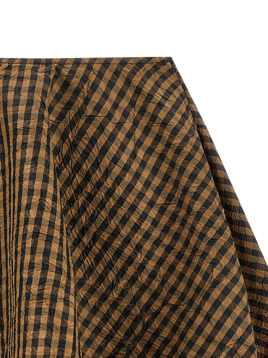 Ganni Crinckled Taffeta Check Print Skirt for Women Textured Mini with Side Zip and Recycled Polyester