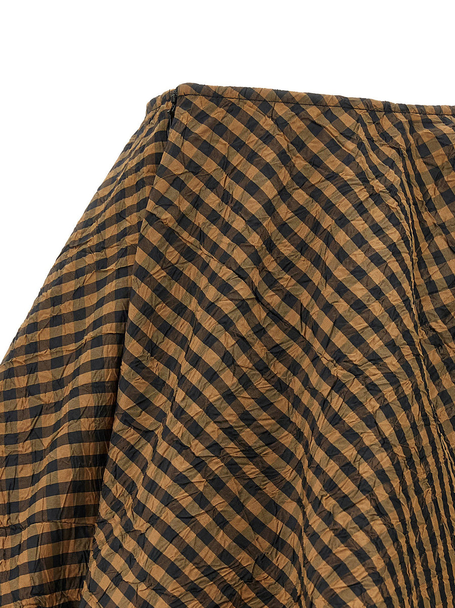 Ganni Crinckled Taffeta Check Print Skirt for Women Textured Mini with Side Zip and Recycled Polyester
