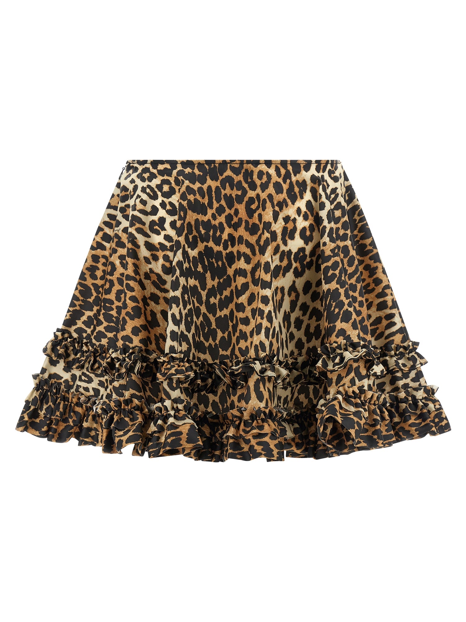 Ganni Leopard Duchesse Nylon Mini Frill Skirt