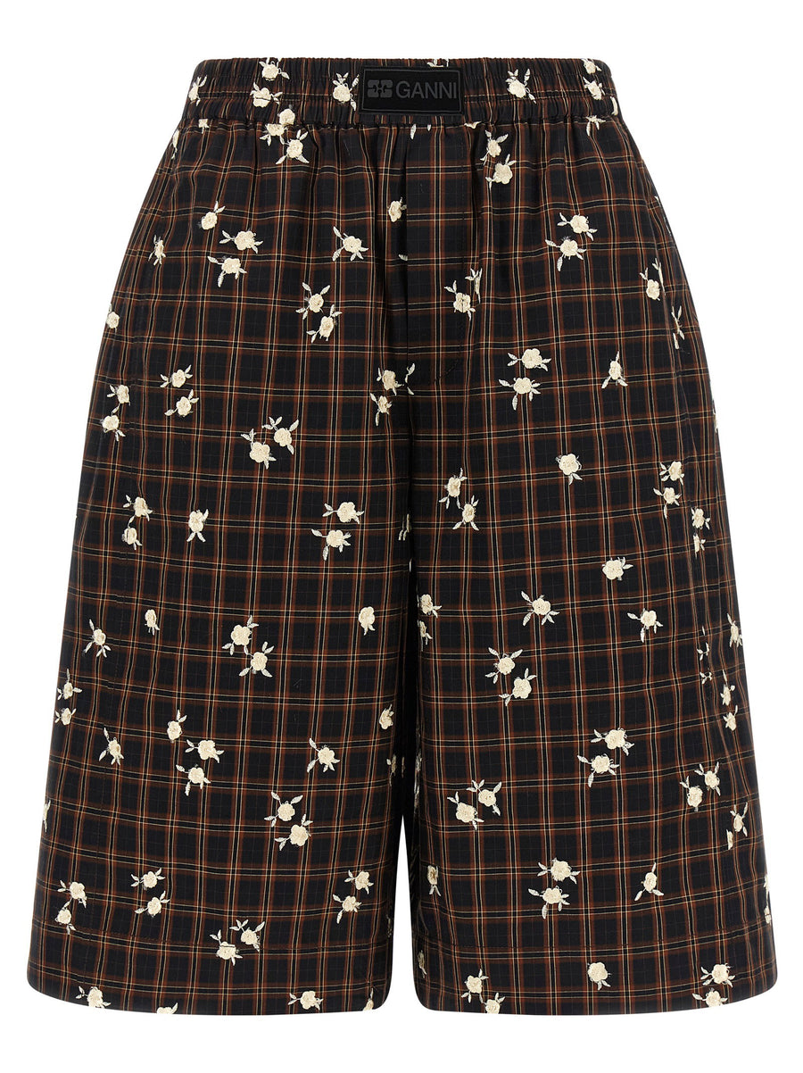 Ganni Check Flower Bermuda Shorts