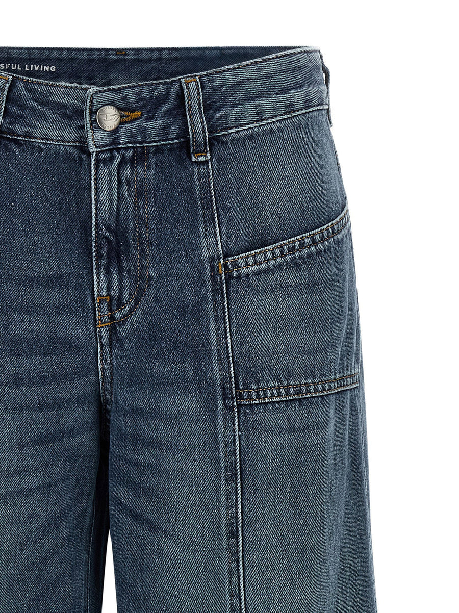 Diesel D Akii 09m56 Jeans Blue Stonewashed 100 Cotton Wide Flared Leg Womens