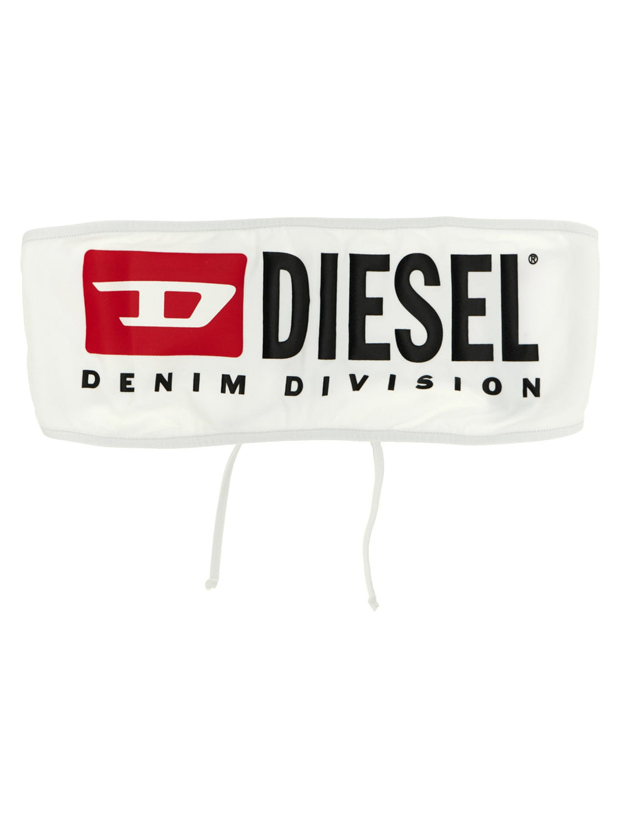 Diesel Bfb Bryna Bikini Top For Women White Band Front Print Stretch Nylon 78 Percent Polyamide 22 Percent Elastane