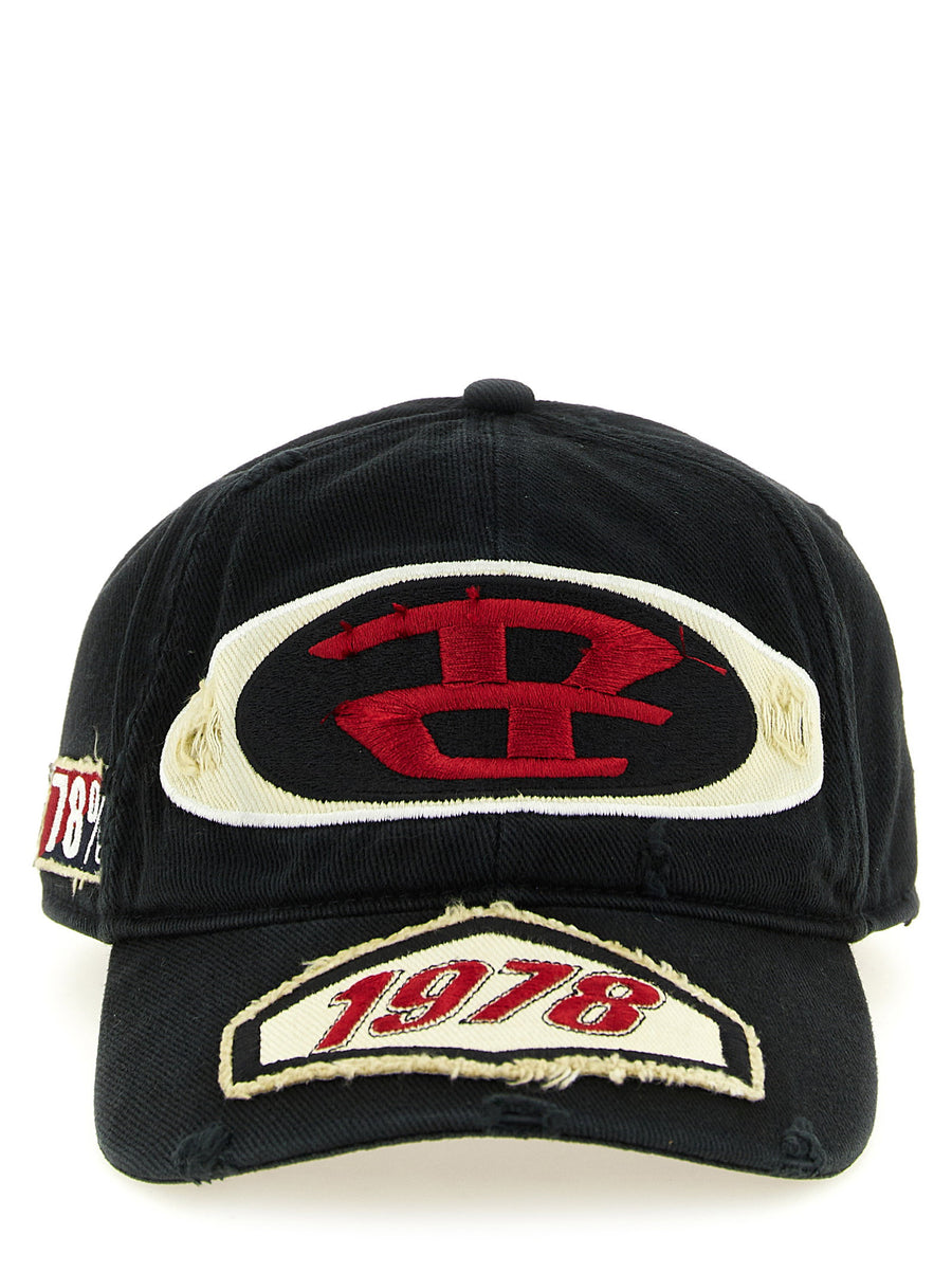 Diesel C-Braff Cap Black Cotton With Vintage Embroidered Patches For Men