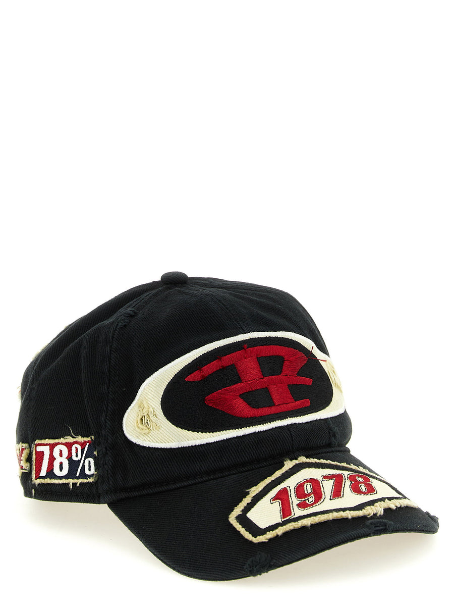 Diesel C-Braff Cap Black Cotton With Vintage Embroidered Patches For Men
