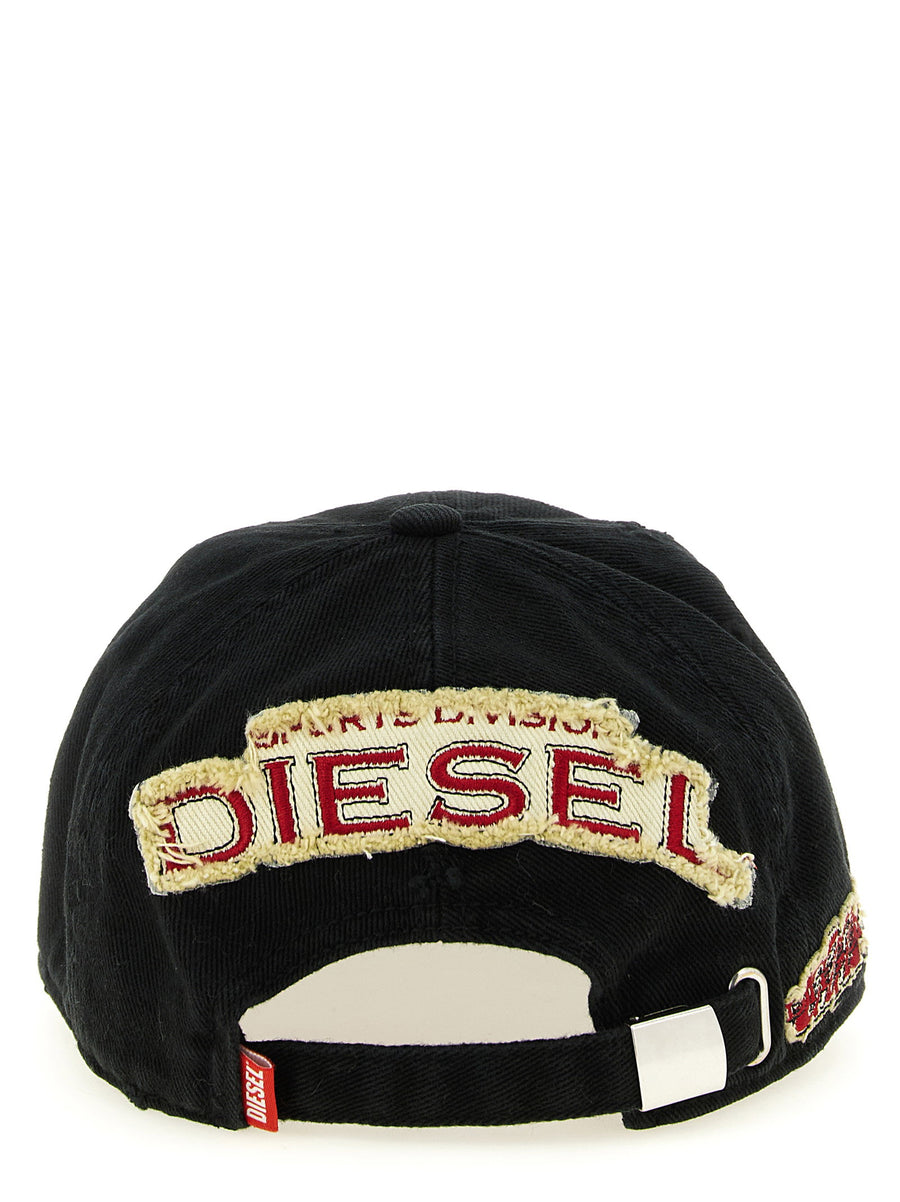Diesel C-Braff Cap Black Cotton With Vintage Embroidered Patches For Men