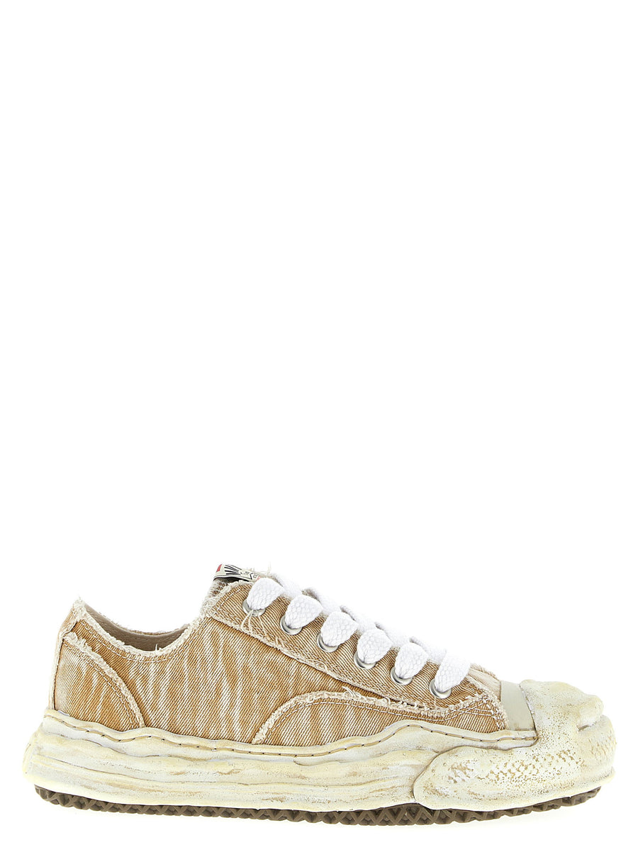 Maison Mihara Yasuhiro Hank Sneakers for Men with Bleached Denim Canvas and Clay Toe Cap