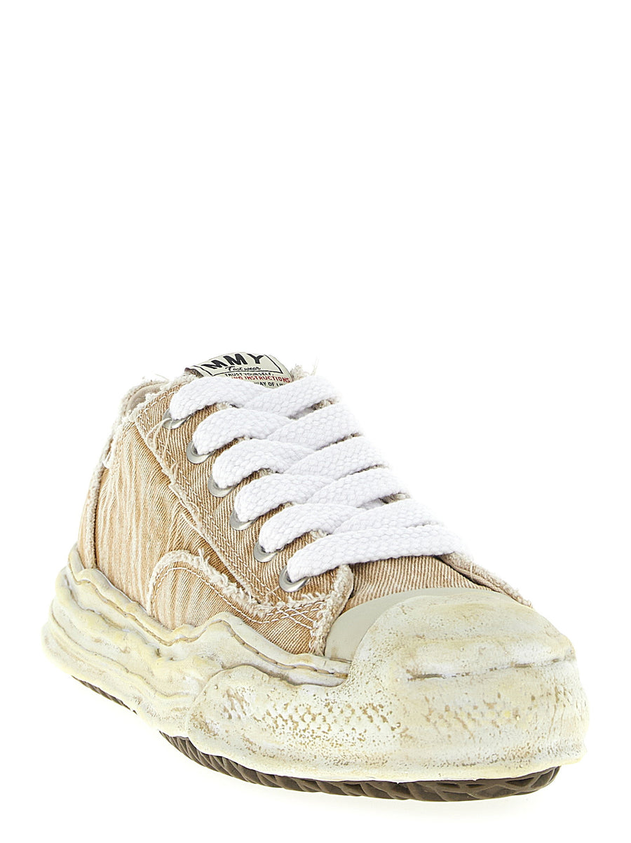 Maison Mihara Yasuhiro Hank Sneakers for Men with Bleached Denim Canvas and Clay Toe Cap