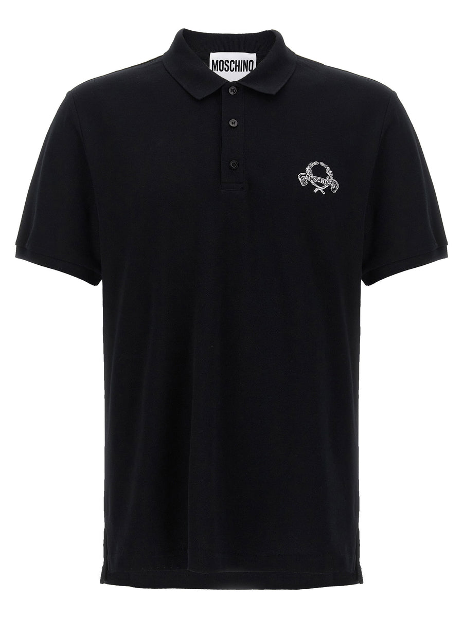 Moschino Logo Embroidered Polo Shirt For Men Black 100 Percent Cotton Pique Breathable Luxury Polo