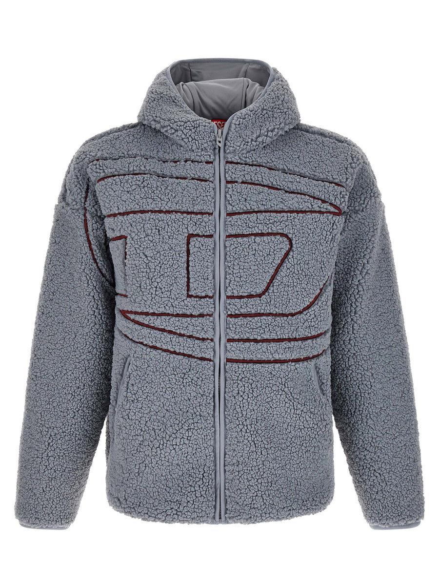 Diesel Teddy Szat Hoodie Gray 100 Percent Polyester Relaxed Fit
