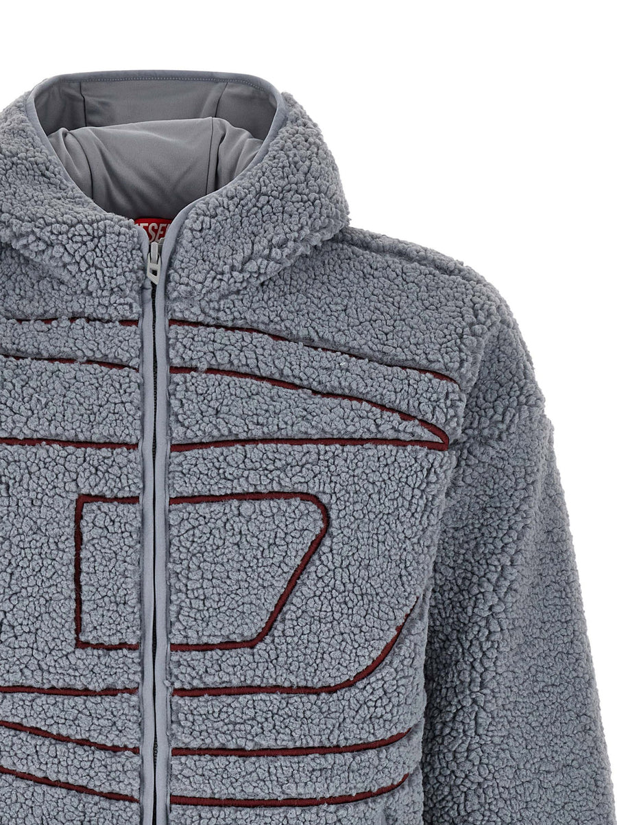 Diesel Teddy Szat Hoodie Gray 100 Percent Polyester Relaxed Fit