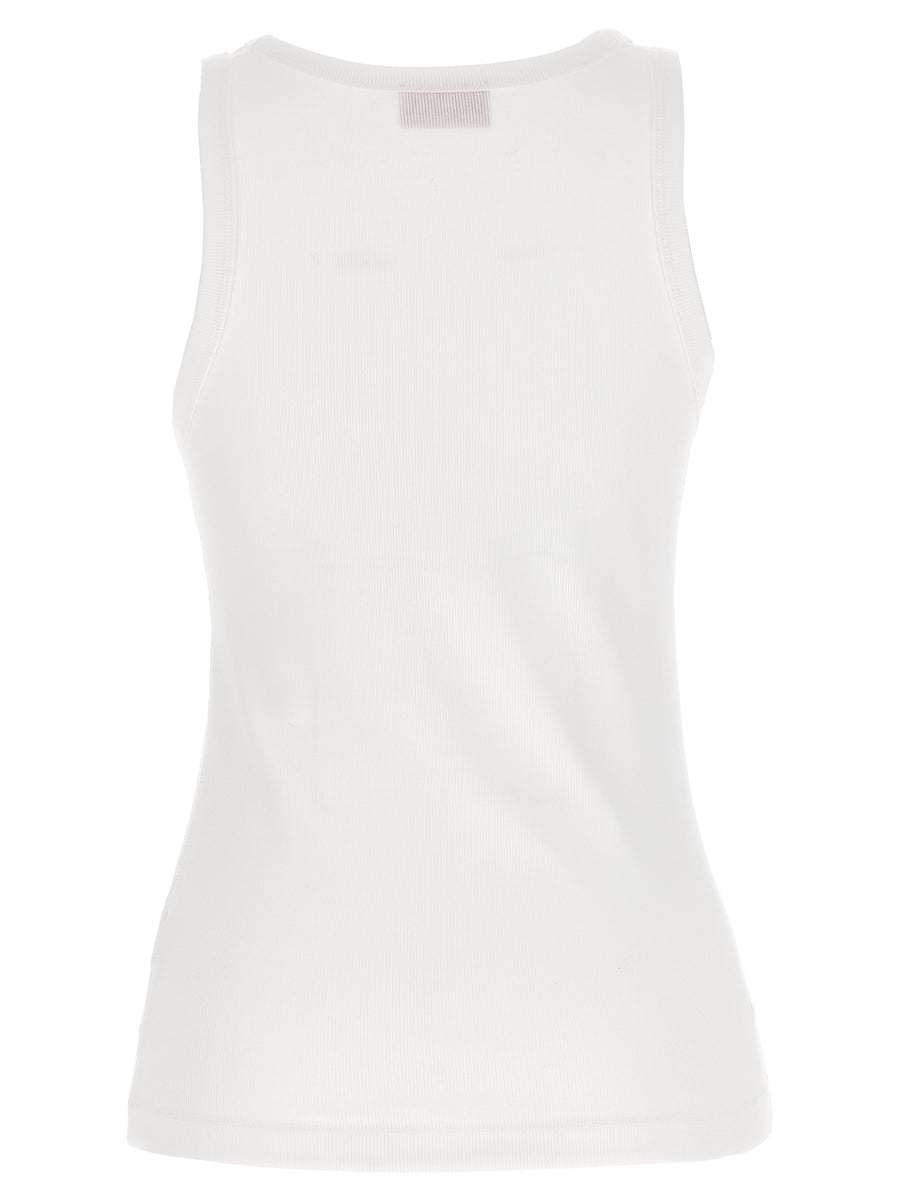 Diesel T-anki-od Top for Women White Fine Ribbed Stretch Cotton Jersey Slim Fit Versatile Round Neck Oval D Logo