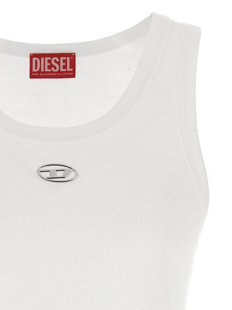 Diesel T-anki-od Top for Women White Fine Ribbed Stretch Cotton Jersey Slim Fit Versatile Round Neck Oval D Logo