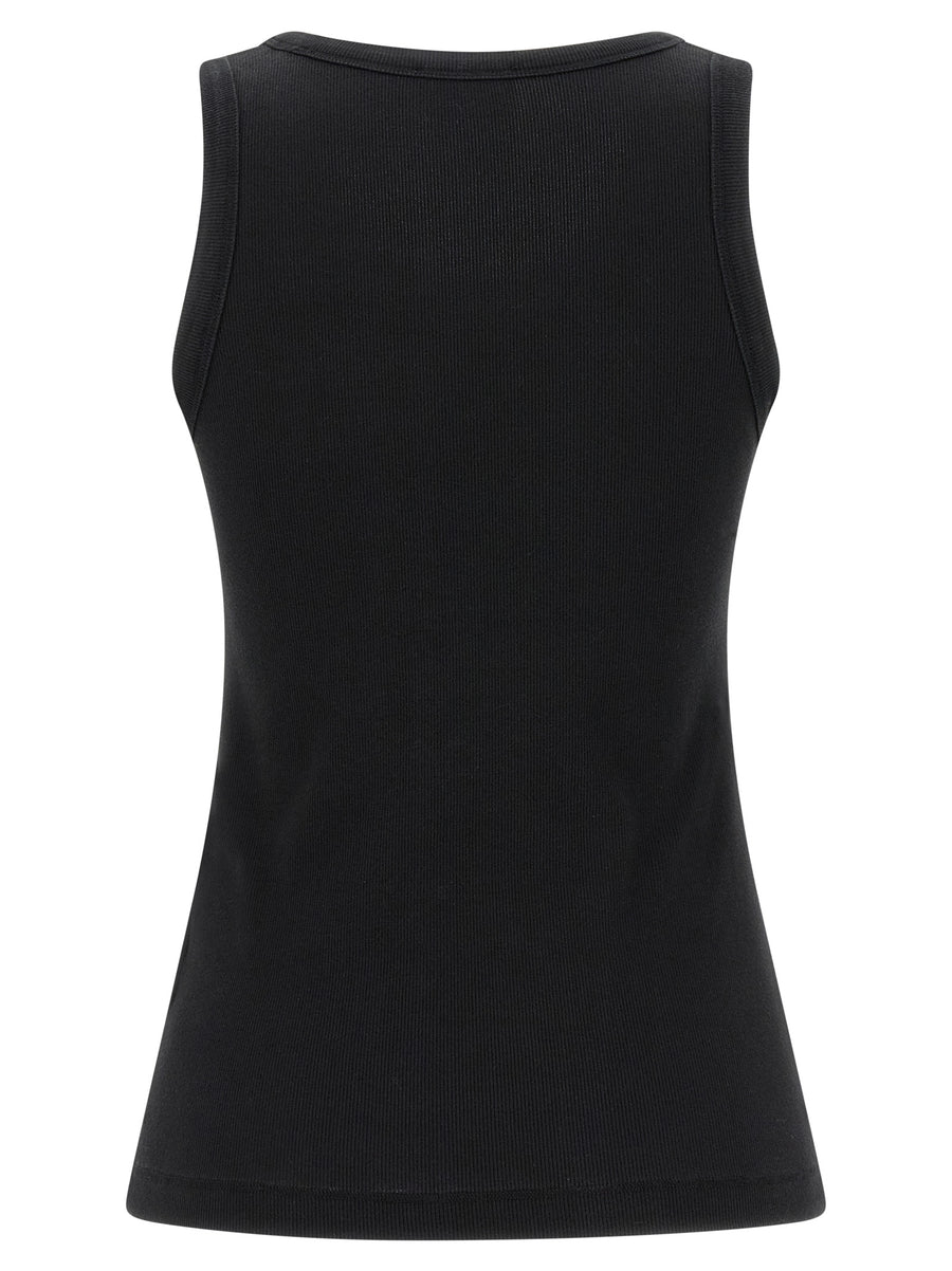 Diesel Slim Fit Black Top For Women With Fine Ribbed Stretch Cotton Jersey And Front Logo